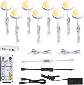 img 4 attached to 🔆 AIBOO LED Under Cabinet Puck Lights: Adjustable Warm+White Double Color with RF Remote Controller - Perfect for Ambiance Display Lighting in Kitchen Shelves (8 Lights, 24W)