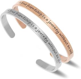 img 4 attached to Engraved Friendship Journey Cuff Bracelet - NewChiChi Inspirational Jewelry