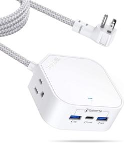 img 4 attached to 💡 HOOMIL Fast Charge Power Strip with USB C – Travel-ready Mini Multifunctional Portable Power Strip - 48W, 2 USB-A, 1 USB-C PD 3.0, 5FT Extension Cord – White