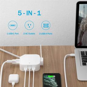 img 2 attached to 💡 HOOMIL Fast Charge Power Strip with USB C – Travel-ready Mini Multifunctional Portable Power Strip - 48W, 2 USB-A, 1 USB-C PD 3.0, 5FT Extension Cord – White