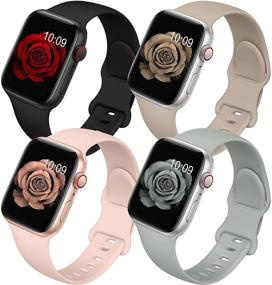 img 4 attached to Набор из 4-х ремешков для Apple Watch, 38 мм 40 мм 41 мм 42 мм 44 мм 45 мм - мягкий силиконовый спортивный заменяемый ремешок для женщин и мужчин, совместим с iWatch Series 7 6 5 4 3 2 1 SE.