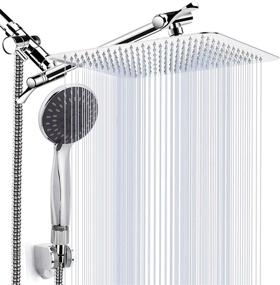 img 4 attached to 🚿 High Pressure Rainfall Shower Head, 8 Inch, with Handheld Shower Combo, 11'' Extension Arm, 5 Spray Settings, Adjustable & Anti-leak, Holder Included, Height & Angle Adjustable, Chrome Finish