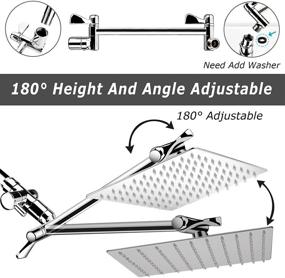 img 2 attached to 🚿 High Pressure Rainfall Shower Head, 8 Inch, with Handheld Shower Combo, 11'' Extension Arm, 5 Spray Settings, Adjustable & Anti-leak, Holder Included, Height & Angle Adjustable, Chrome Finish