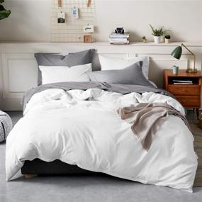 img 4 attached to 🛏️ Bedsure Queen Size White Duvet Cover Set - 100% Washed Cotton Comforter Cover 3 Pieces (Includes 1 Duvet Cover + 2 Pillow Shams)