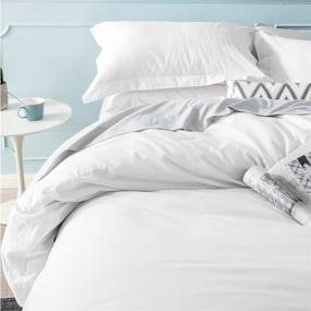 img 2 attached to 🛏️ Bedsure Queen Size White Duvet Cover Set - 100% Washed Cotton Comforter Cover 3 Pieces (Includes 1 Duvet Cover + 2 Pillow Shams)