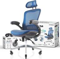 nouhaus ergoflip mesh computer chair - ultimate comfort with retractable armrest, blade wheels, and reinforced base – ideal for office, gaming, and executive use (blue) logo