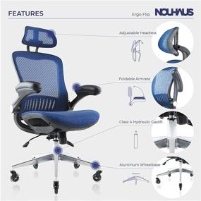 img 3 attached to Nouhaus ErgoFlip Mesh Computer Chair - Ultimate Comfort with Retractable Armrest, Blade Wheels, and Reinforced Base – Ideal for Office, Gaming, and Executive Use (Blue)