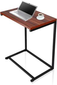 img 4 attached to Vintage C Shaped Couch Table with Wood Finish in Red Brown - Sofa Side End Table, Laptop Holder Snack Table for Small Spaces in Bedroom or Living Room with Metal Frame