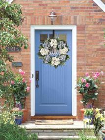 img 1 attached to QUNWREATH 18 Inch Blue White Hydrangea Wreath for Front Door Spring Summer