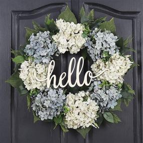 img 4 attached to QUNWREATH 18 Inch Blue White Hydrangea Wreath for Front Door Spring Summer