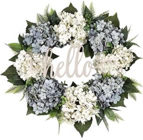 img 2 attached to QUNWREATH 18 Inch Blue White Hydrangea Wreath for Front Door Spring Summer