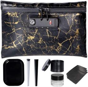 img 4 attached to Black & Gold Pattern Aisto Smell Proof Bag Kit - Waterproof, Odor-Proof, with Lock