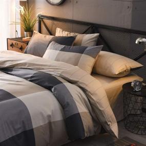 img 2 attached to 🛏️ Mixinni Luxury King Size Duvet Cover Sets - Geometric Checkered Reversible Striped Pattern Bedding Cover for Men Women - Soft Cotton Grey Beige Plaid Bedding Set with Zipper Ties