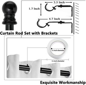 img 3 attached to 🏷️ Black Adjustable Curtain Rod Set with Brackets - 1" Diameter Metal Splicing Rods for Windows (30-60")