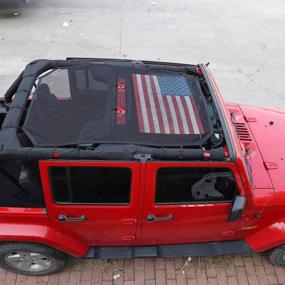 img 4 attached to RT-TCZ Sunshade Mesh Shade Top Cover US Flag: Durable Sun Shade for Jeep Wrangler 2007-2017 JK JKU 4 Door Black Red US Flag - Enhance Your Wrangler's Style and Protection!