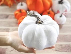 img 1 attached to 🎃 Eye-Catching 12 Pcs Artificial Velvet Pumpkins: White and Orange Decorative Fake Pumpkins for Vibrant Halloween, Autumn, and Thanksgiving Décor - Ideal for Indoor and Outdoor Settings