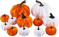 🎃 eye-catching 12 pcs artificial velvet pumpkins: white and orange decorative fake pumpkins for vibrant halloween, autumn, and thanksgiving décor - ideal for indoor and outdoor settings logo