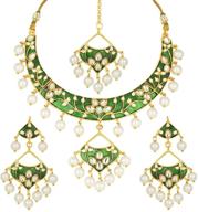 элегантный набор украшений aheli ethnic traditional kundan enamel: ожерелье и маанг тикка. непревзойденные украшения в индийском стиле для женщин и девочек в стиле болливуд. логотип