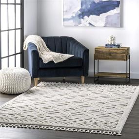 img 4 attached to 🔸 nuLOOM Ansley Soft Textured Tassel Lattice Area Rug, Beige, 3' x 5'