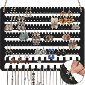 img 4 attached to 🖤 Black Wood Wall Mounted Jewelry Organizer – Earring & Necklace Holder, Over-the-Door Jewelry Storage, Hanging Organizer for Earrings, Necklaces, and Rings