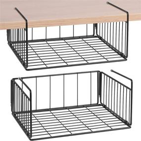 img 4 attached to SUFAUY 2-Pack Black Stainless Steel Under Cabinet Shelf Basket Organizer – Holds 🧺 up to 22lbs, Metal Wire Rack Hanging Storage Baskets for Kitchen Pantry or Refrigerator