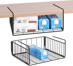 img 2 attached to SUFAUY 2-Pack Black Stainless Steel Under Cabinet Shelf Basket Organizer – Holds 🧺 up to 22lbs, Metal Wire Rack Hanging Storage Baskets for Kitchen Pantry or Refrigerator