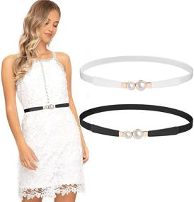 img 4 attached to 💃 Enhance Your Style with JASGOOD Elastic Fashion Double Pearls Women's Belts