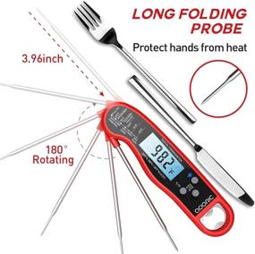 img 1 attached to 🥩 Adoric Waterproof Digital Instant Read Meat Thermometer with LCD Backlight - Kitchen Cooking Probe for BBQ, Grilling, Oven, Smoker (Red)