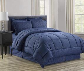 img 1 attached to Discover the Exquisite Luxury Bed-in-a-Bag Comforter Set - Elegant Comfort Wrinkle Resistant - Silky Soft Beautiful Design - 8-Piece Complete Set for King Size Beds - Navy Blue - Available on Amazon!