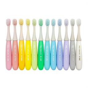 img 2 attached to 🌈 The 12-Pack of Pastel Rainbow Colored Toddler Toothbrushes for Ages 1-3