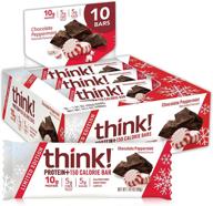 🍫 think! protein+ 150 calorie bars - limited edition chocolate peppermint - high protein, low sugar, no artificial sweeteners - gmo free - 10 pack of 1.4 oz bars logo