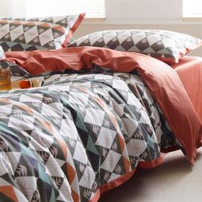 img 1 attached to 🔶 MKXI Geometric Diamond Reversible Duvet Cover Set in Burnt Orange Queen Size - Silky Luxury Home Textile for a Vibrant Bedroom Collection
