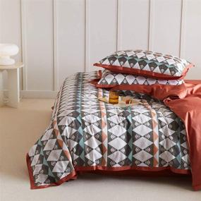 img 3 attached to 🔶 MKXI Geometric Diamond Reversible Duvet Cover Set in Burnt Orange Queen Size - Silky Luxury Home Textile for a Vibrant Bedroom Collection