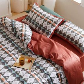 img 4 attached to 🔶 MKXI Geometric Diamond Reversible Duvet Cover Set in Burnt Orange Queen Size - Silky Luxury Home Textile for a Vibrant Bedroom Collection