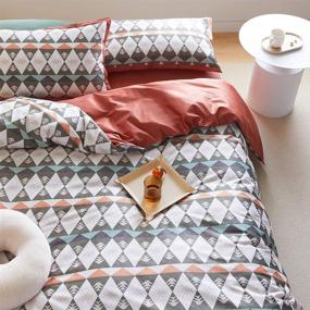 img 2 attached to 🔶 MKXI Geometric Diamond Reversible Duvet Cover Set in Burnt Orange Queen Size - Silky Luxury Home Textile for a Vibrant Bedroom Collection