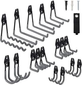 img 4 attached to AOBEN Garage Hooks 18 Pack - Heavy Duty Wall Mount Steel Hooks for Effective Power Tool, Garden, Bicycle, and Ladder Organization - Gray