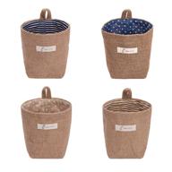 sansheng 4pcs wall-hanging storage bags - cotton linen storage basket, foldable wall-hanging basket, family organizer box decorative bag (color as shown) logo