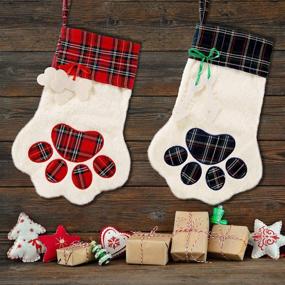 img 2 attached to 🐾 Christmas Pet Paw Stockings - Adorable Fireplace Hanging Decorations (Red and Green)