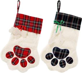 img 4 attached to 🐾 Christmas Pet Paw Stockings - Adorable Fireplace Hanging Decorations (Red and Green)