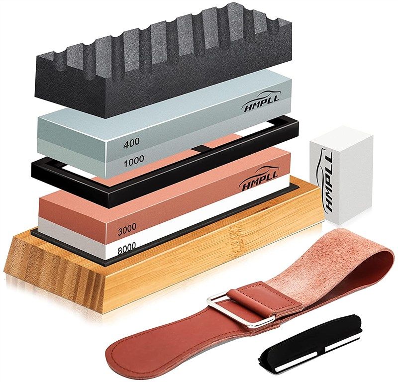 Knife Sharpening Stone Set, HMPLL Whetstone Knife Sharpener Stone Set 4  Side Grit 400/1000 3000/8000, Professional Include Non-Slip Bamboo Base