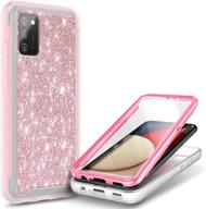 🌹 glitter rose gold nznd case with built-in screen protector for samsung galaxy a02s - full-body shockproof protective rugged bumper cover, impact resistant and durable phone case logo