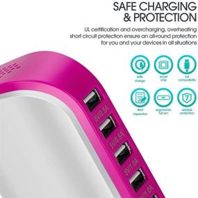 img 2 attached to 🔌 USB Charging Station, 6-Port Tower Portable Travel/Home Charger with Smart Flow - Suitable for Mobile Phones, Tablets - Multi-Port USB Wall Socket Charger (Rose Red)