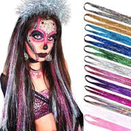 🌈 bhf fairy hair tinsel kit: glitter strands for colorful, heat-resistant rainbow hair extensions - 48 inch length, perfect for kids, girls, halloween, braiding & microlinks - includes hair glitter spray & 12 vibrant shades logo