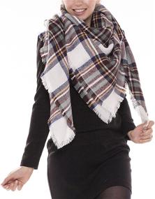 img 4 attached to 🧣 Stylish and Cozy: Achillea Women's Oversized Tartan Plaid Check Blanket Scarf for Winter