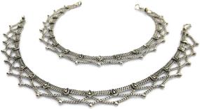 img 4 attached to 🌸 Vintage Handmade Women's Boho Anklets: Silver Plated Brass Copper Chain with Antique Oxidized Finish - Indian Payal Feet Ankle Bracelet Fashion Jewelry, Traditional Bollywood Festival Gypsy Hippie Goth Rave Style