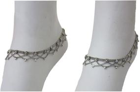 img 3 attached to 🌸 Vintage Handmade Women's Boho Anklets: Silver Plated Brass Copper Chain with Antique Oxidized Finish - Indian Payal Feet Ankle Bracelet Fashion Jewelry, Traditional Bollywood Festival Gypsy Hippie Goth Rave Style