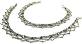 img 1 attached to 🌸 Vintage Handmade Women's Boho Anklets: Silver Plated Brass Copper Chain with Antique Oxidized Finish - Indian Payal Feet Ankle Bracelet Fashion Jewelry, Traditional Bollywood Festival Gypsy Hippie Goth Rave Style