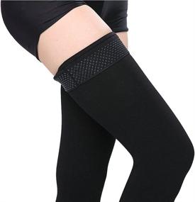 img 2 attached to 🧦 Premium Thigh High Compression Socks: 20-30 mmHg Support with Silicone Band