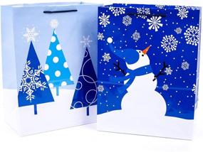 img 1 attached to 🎁 Hallmark 13-inch Large Holiday Gift Bags (2-Pack): Blue Trees and Snowman Designs for Kids, Grandchildren, Coworkers, Winter Birthday Celebrations