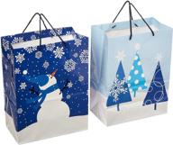 🎁 hallmark 13-inch large holiday gift bags (2-pack): blue trees and snowman designs for kids, grandchildren, coworkers, winter birthday celebrations logo